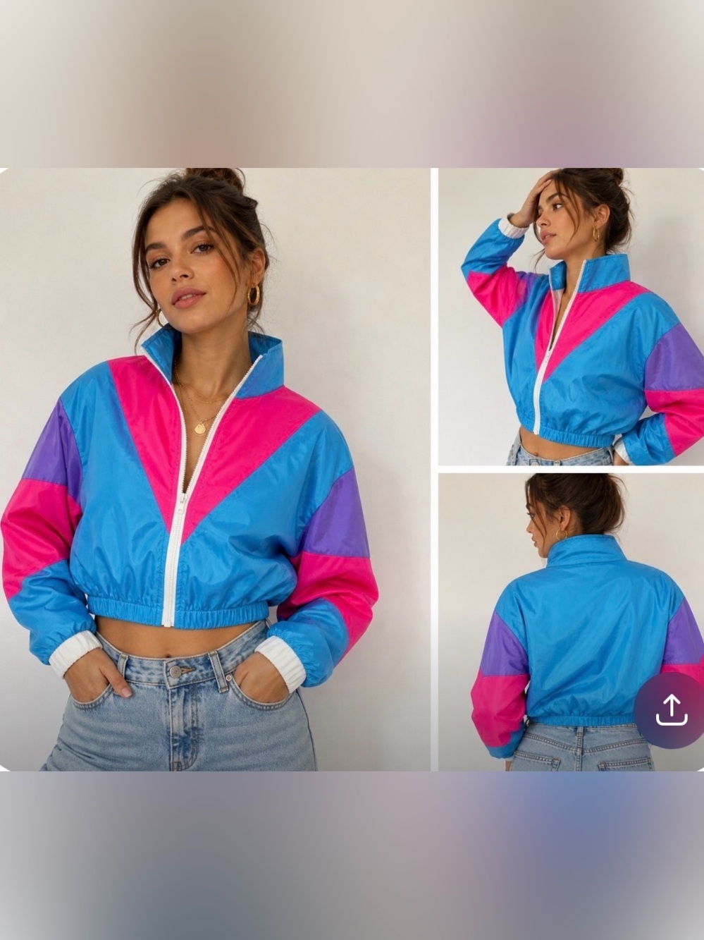 Vintage/Retro Inspired Cropped Colorblock Windbreaker Jacket XS